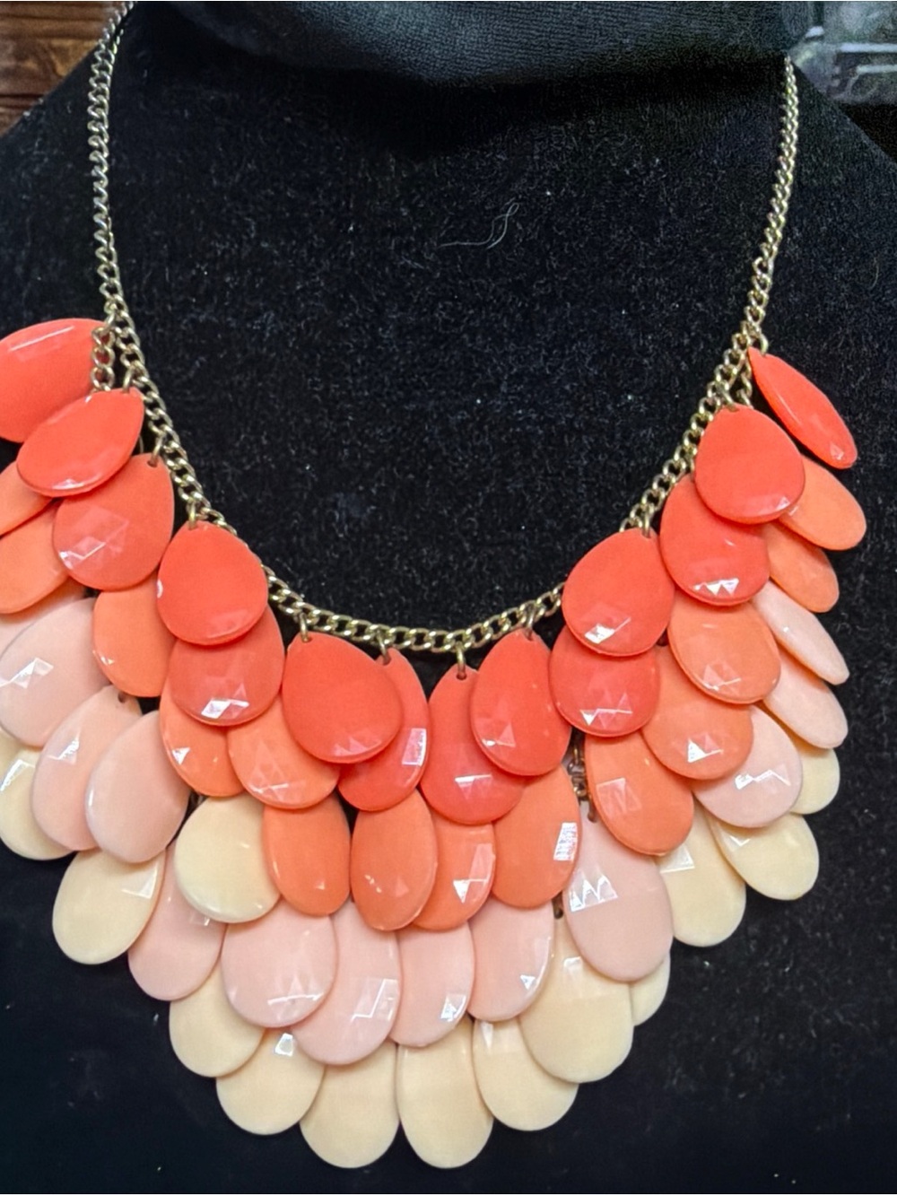 You and I Statement Bib Necklace in Coral Gradient - Women Jewelry 4 row cha ha